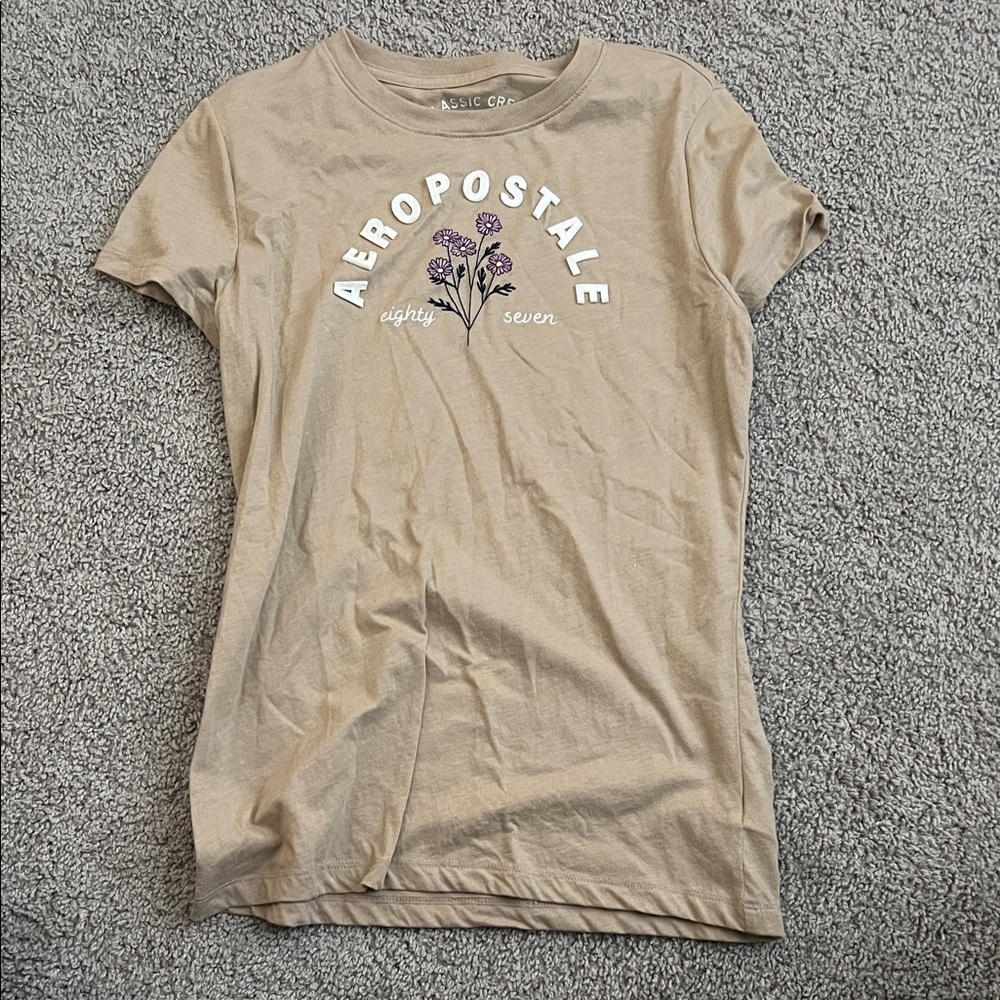 Aeropostale Beige Floral Graphic Tee